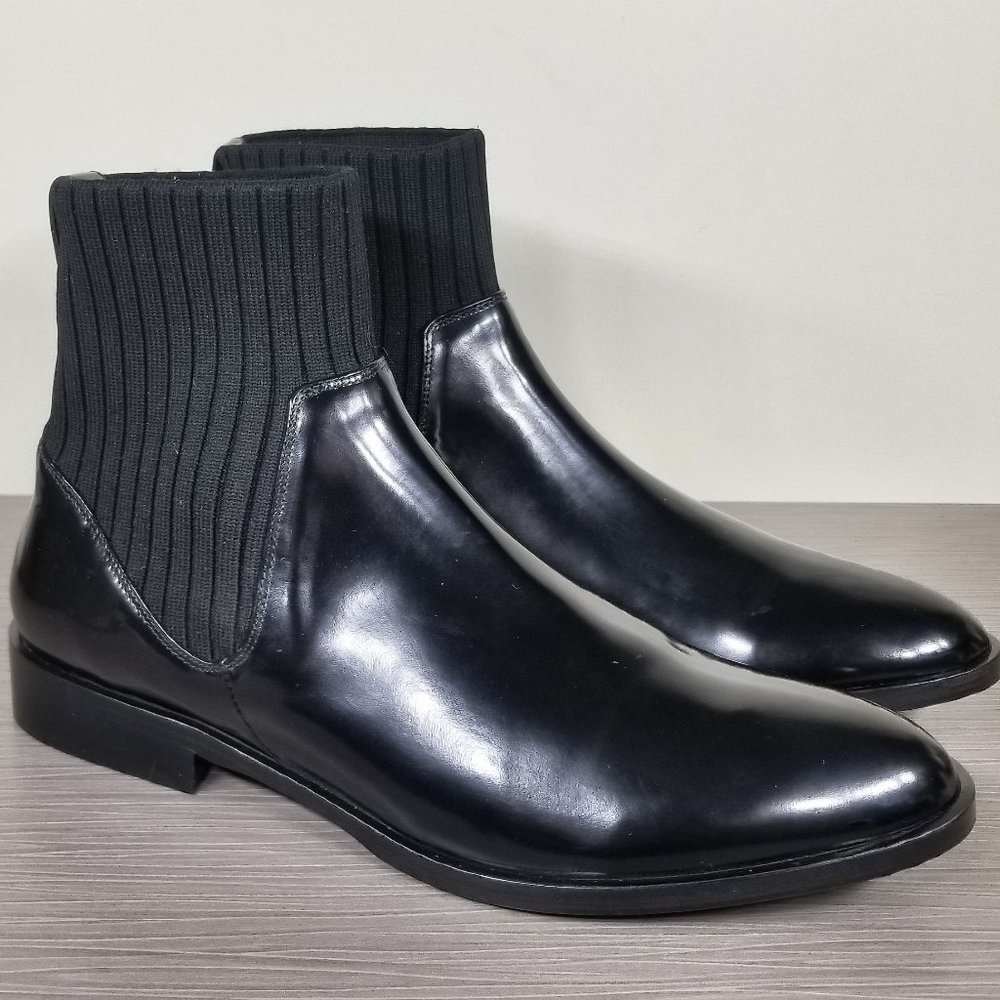 Vince Perlow Ankle Boot, Black Leather & Fabric, Womens Size 9.5 M / 39.5